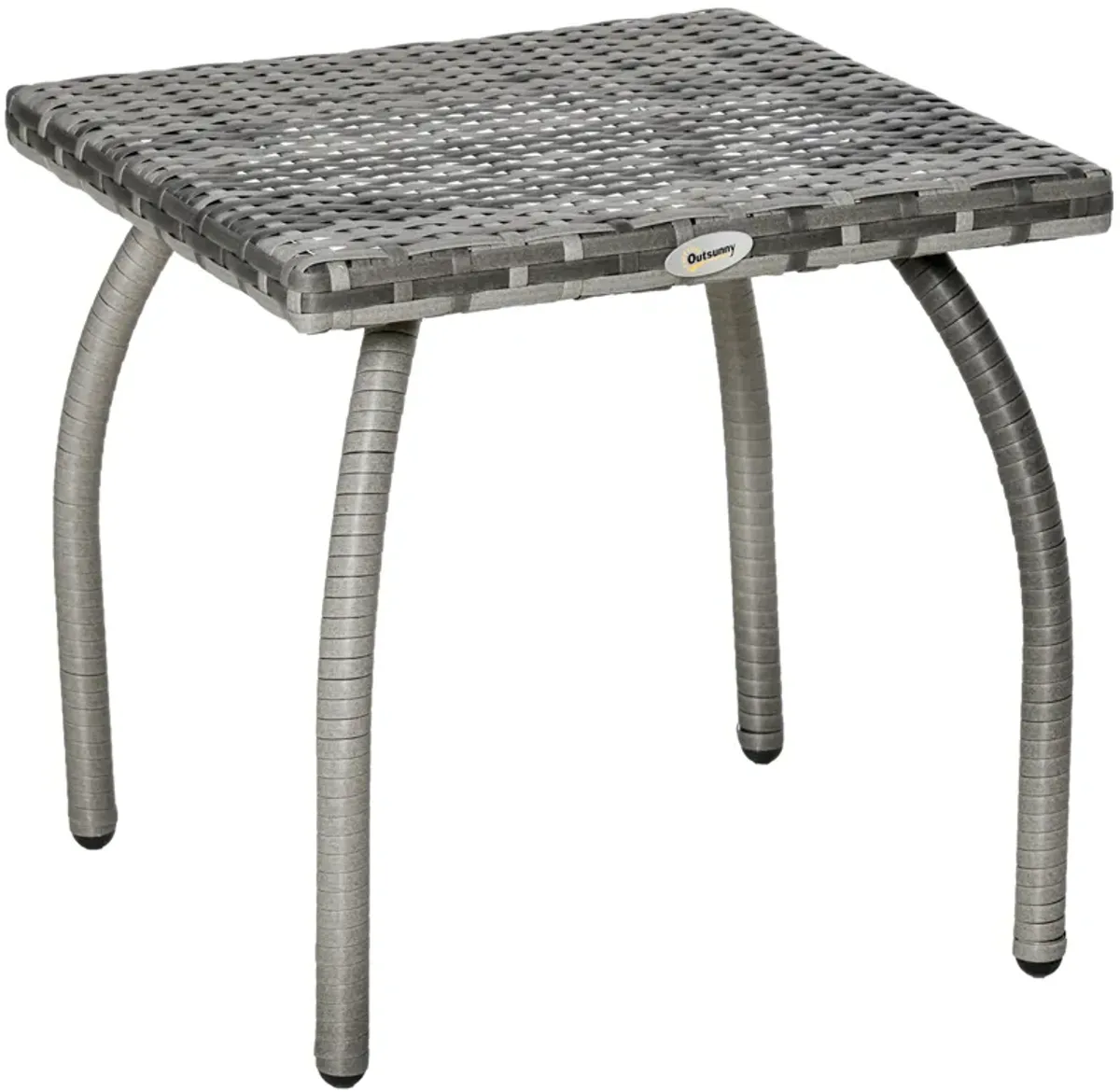 Outdoor PE Wicker Side Table, Small Square Rattan End Table, All-Weather Material Coffee Table for Garden, Balcony, Backyard, Gray