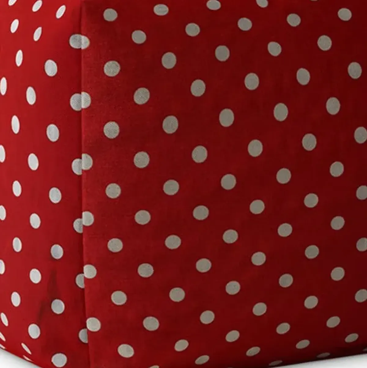 Homezia 17" Red And White Cotton Polka Dots Pouf Ottoman