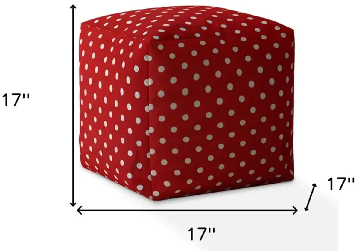 Homezia 17" Red And White Cotton Polka Dots Pouf Ottoman