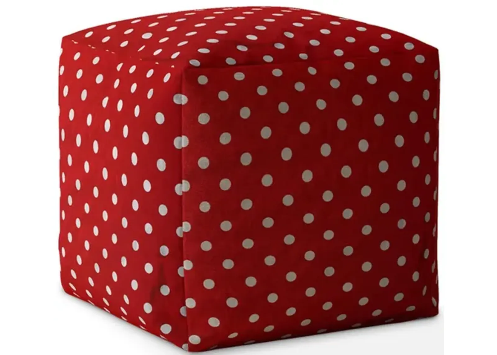 Homezia 17" Red And White Cotton Polka Dots Pouf Ottoman