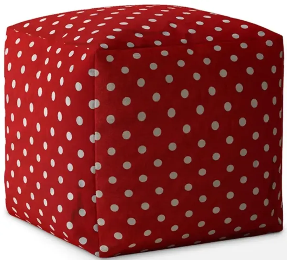 Homezia 17" Red And White Cotton Polka Dots Pouf Ottoman