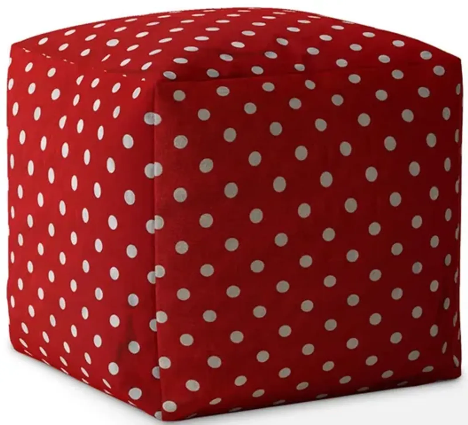 Hivvago 17" Red And White Cotton Polka Dots Pouf Ottoman