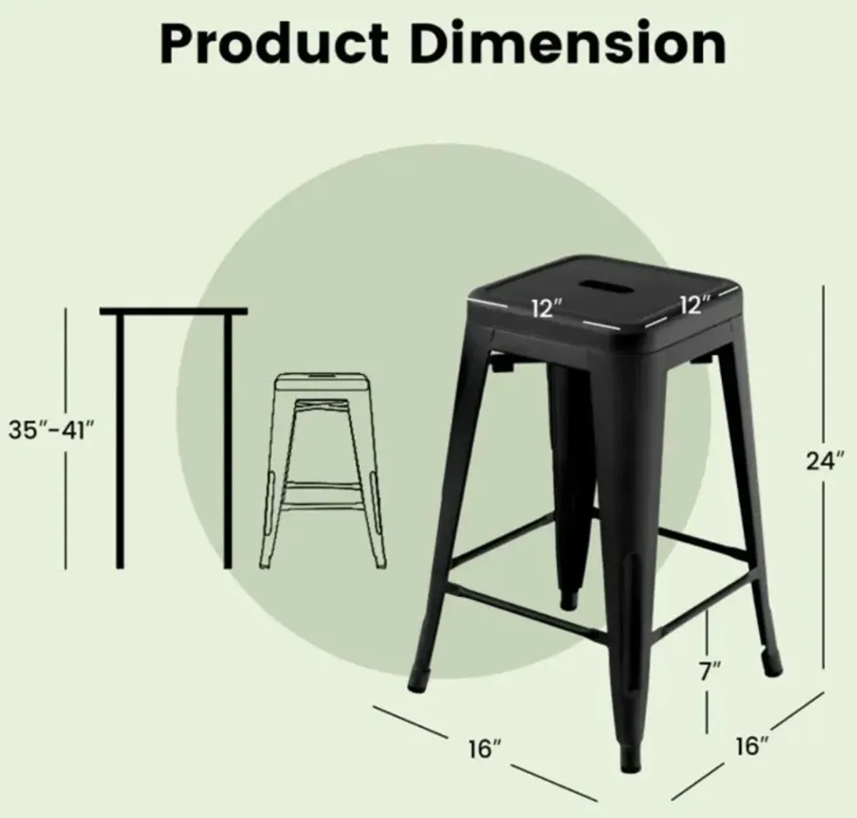 Hivvago 24 Inch Set of 4 Tolix Style Counter Height Barstool Stackable Chair