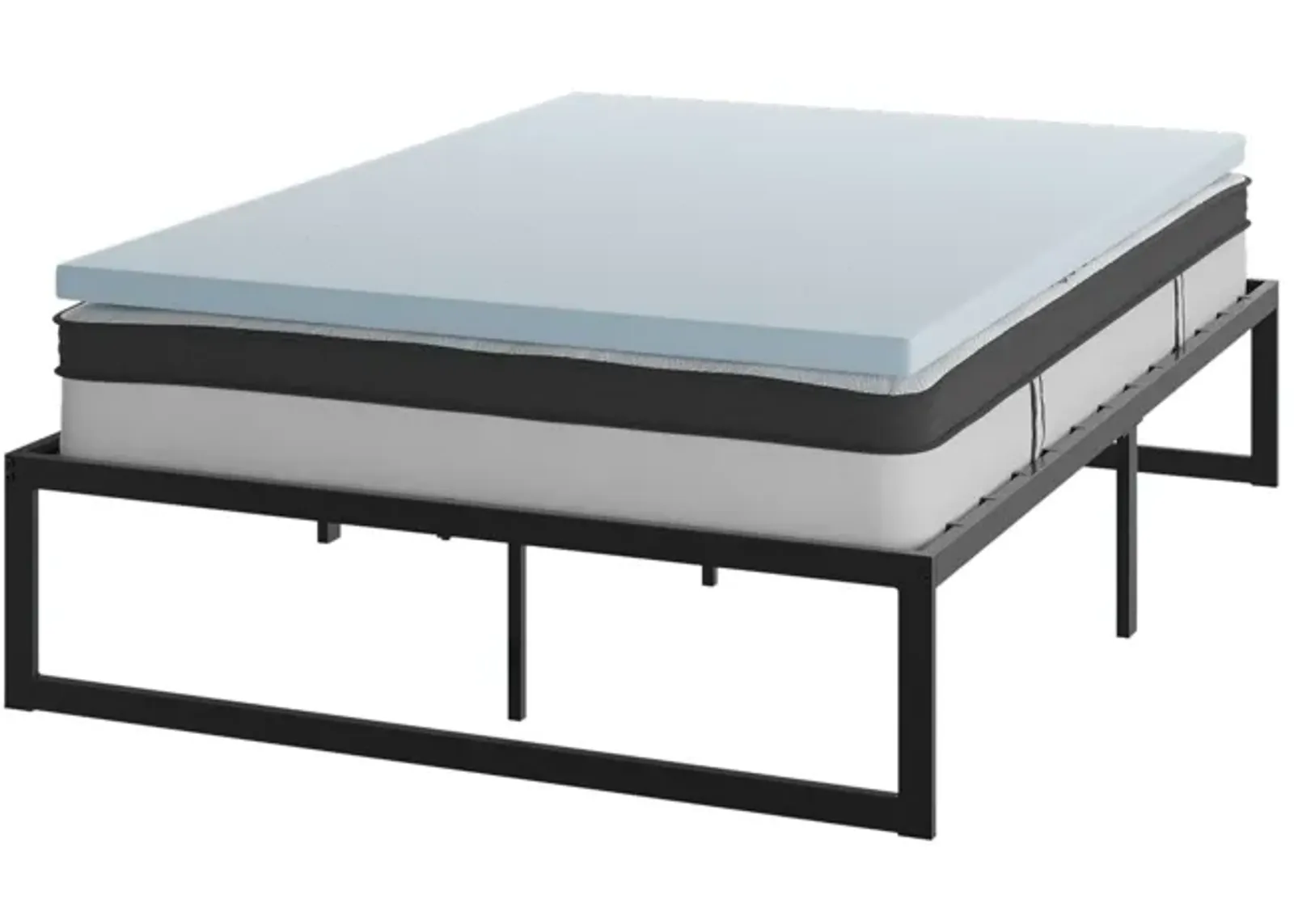 Leo 14 Inch Metal Platform Bed Frame with 10 Inch Pocket Spring Mattress in a Box and 2 Inch Cool Gel Memory Foam Topper - Full