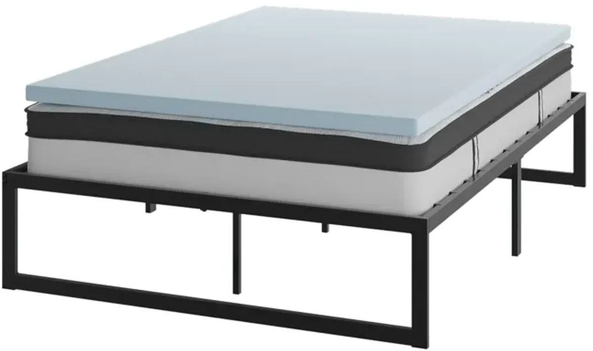 Leo 14 Inch Metal Platform Bed Frame with 10 Inch Pocket Spring Mattress in a Box and 2 Inch Cool Gel Memory Foam Topper - Full