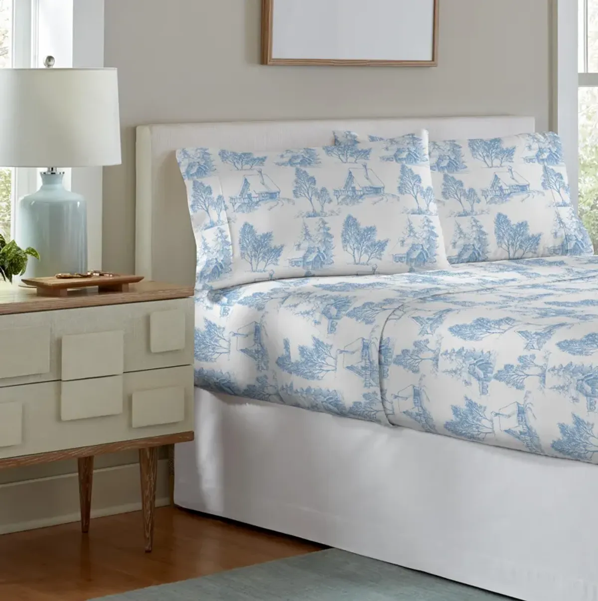 Pointehaven 180 GSM 100% Cotton Northwoods Printed Flannel Deep Pocket 4 pc Sheet Set, California King