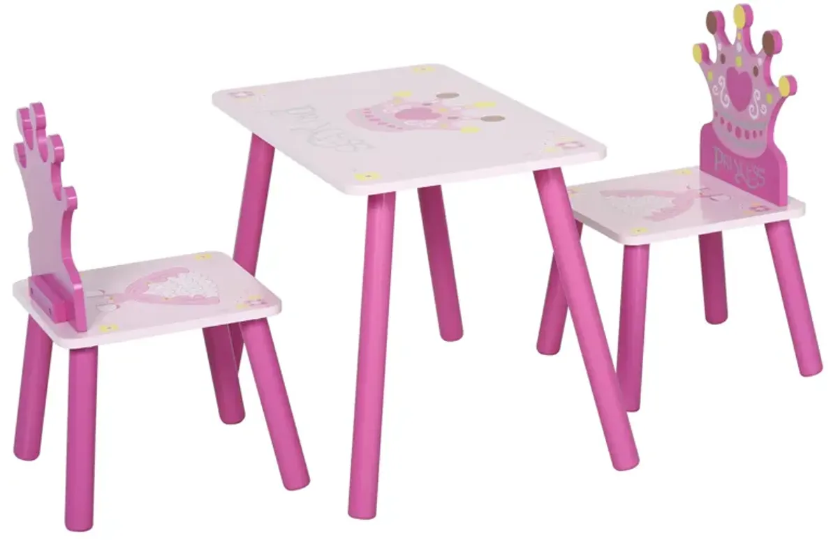 Triple Piece Collection Children's Wood Table Seat with Crown Pattern