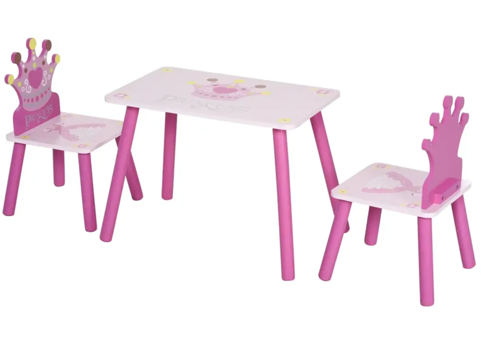 Triple Piece Collection Children's Wood Table Seat with Crown Pattern