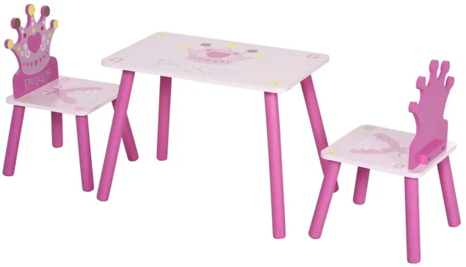 Triple Piece Collection Children's Wood Table Seat with Crown Pattern