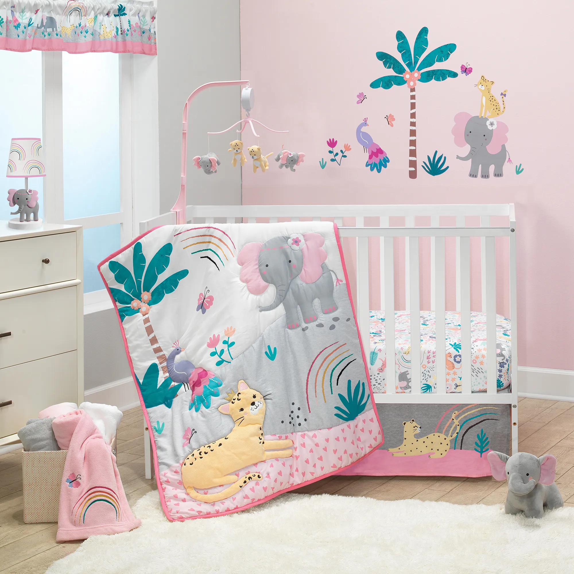 Bedtime Originals Rainbow Jungle 5-Piece Nursery Baby Crib Bedding Set