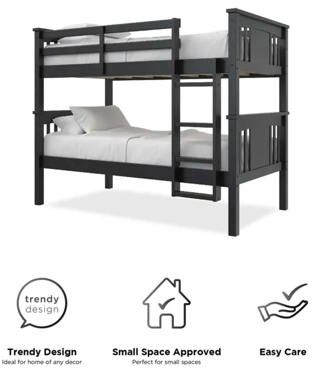 DHP Oakview Twin Over Twin Wooden Bunk Bed with Ladder and Safety Railings