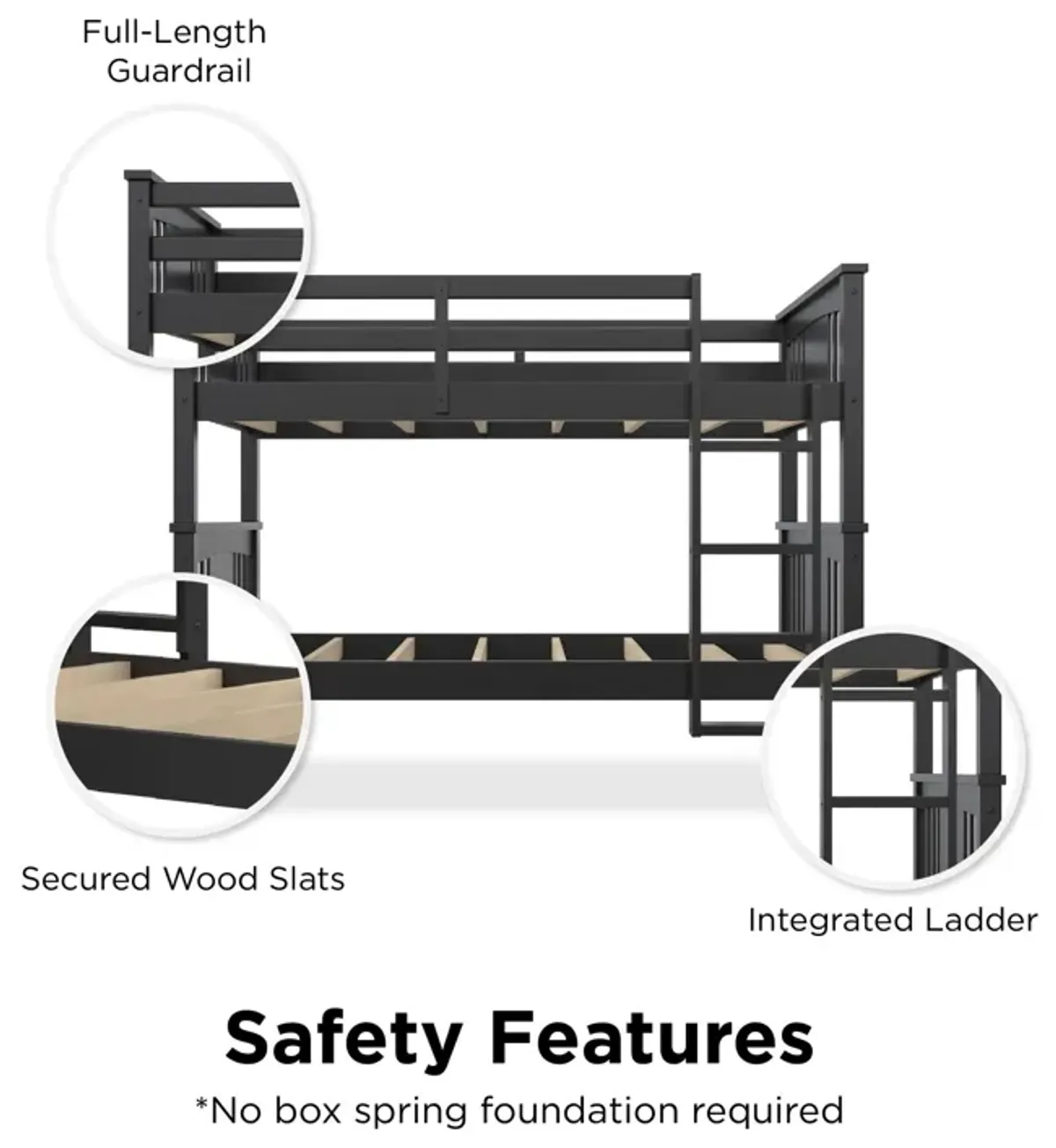 DHP Oakview Twin Over Twin Wooden Bunk Bed with Ladder and Safety Railings