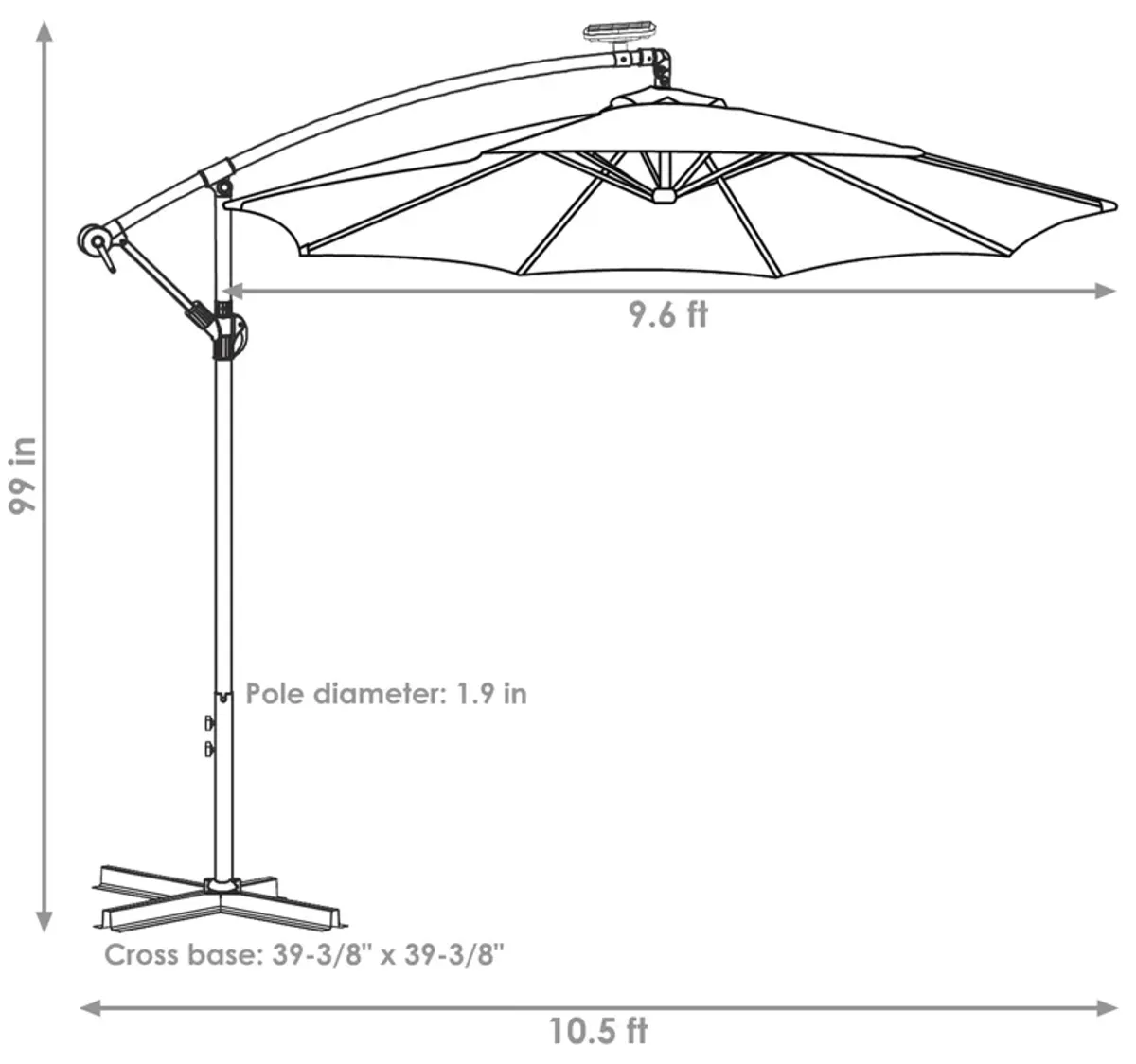 Sunnydaze 10 ft Solar Offset Steel Patio Umbrella with Crank