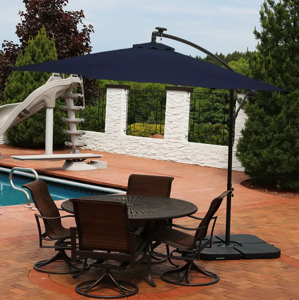 Sunnydaze 10 ft Solar Offset Steel Patio Umbrella with Crank