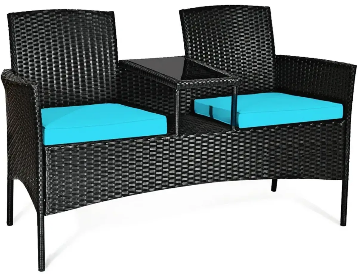 Wicker Patio Conversation Furniture Set with Removable Cushions and Table