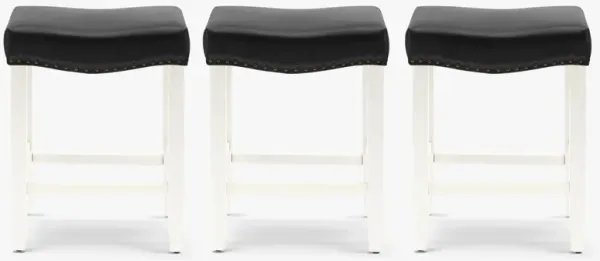 WestinTrends 24" Upholstered Saddle Seat Antique White Counter Stool (Set of 3)