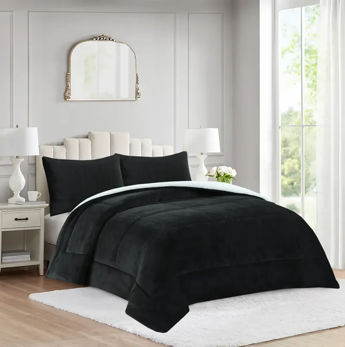 MarCielo 3 Piece Soft Micromink Fluffy Ultra Cozy Sherpa Comforter Set