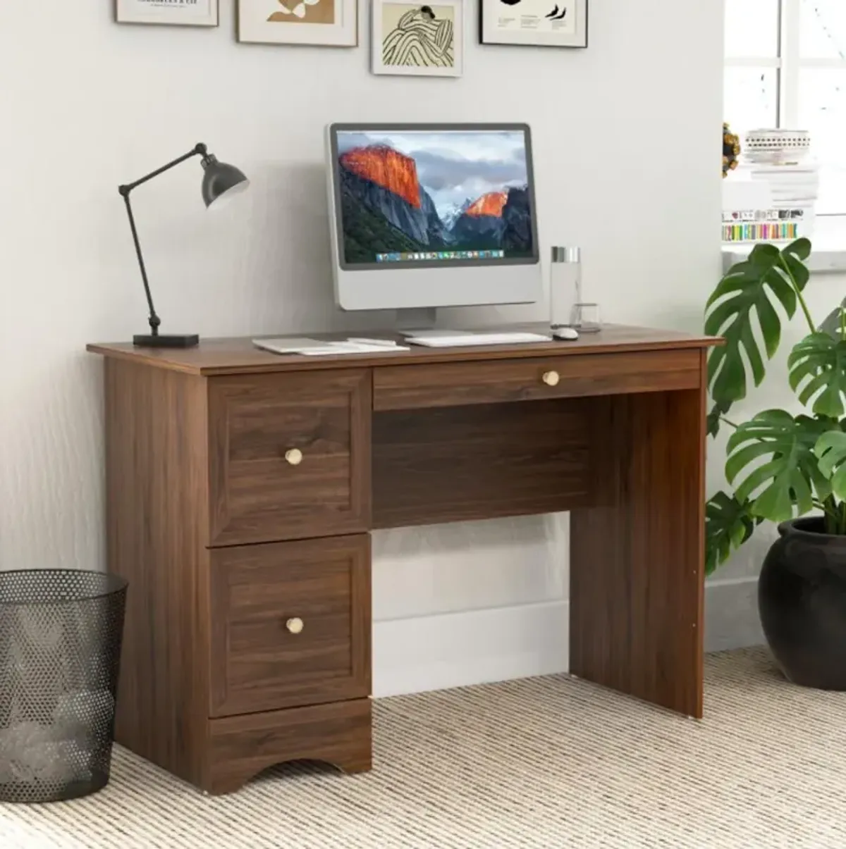 Hivvago Wooden Computer Desk Workstation with 3 Drawers for Home and Office