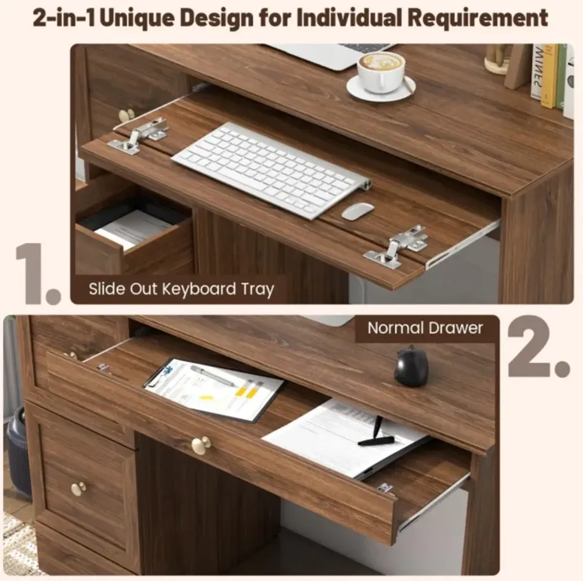 Hivvago Wooden Computer Desk Workstation with 3 Drawers for Home and Office