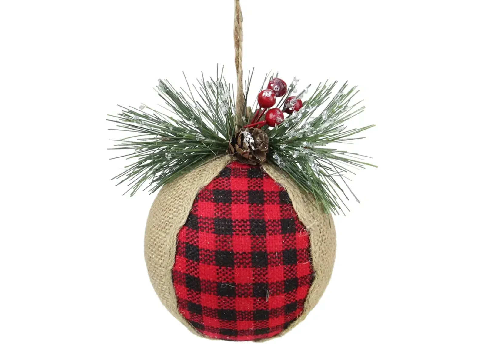 5.5" Red and Black Plaid with Burlap Christmas Ornament