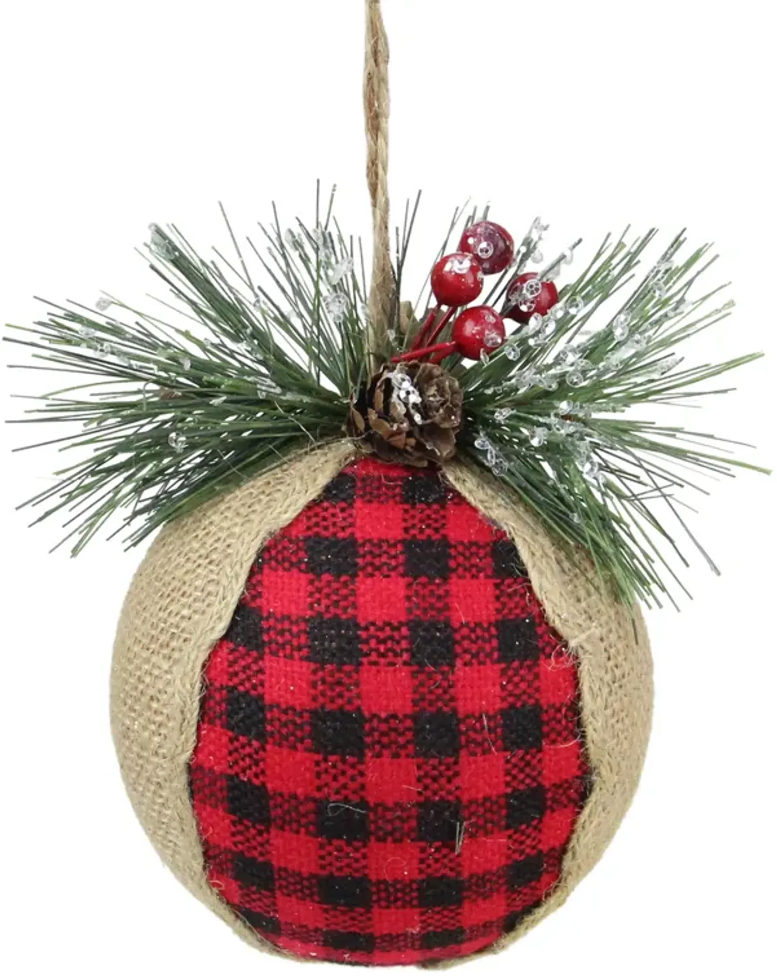 5.5" Red and Black Plaid with Burlap Christmas Ornament