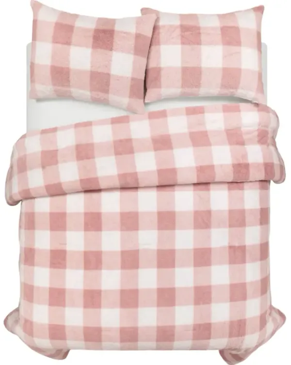 Plaid Faux Fur Comforter Set Soft Cozy Bedding for Warm Bedroom Style