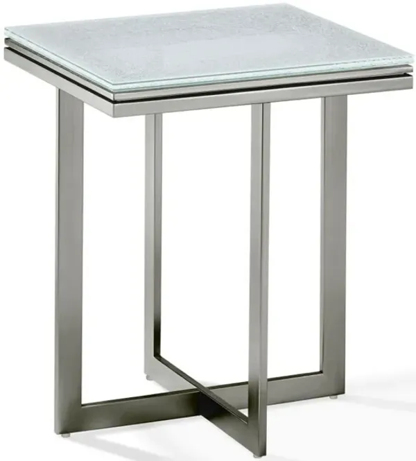 Benjara Ezin 22 Inch Rectangular Side End Table, Crackled Glass Top, Metal Frame, Satin