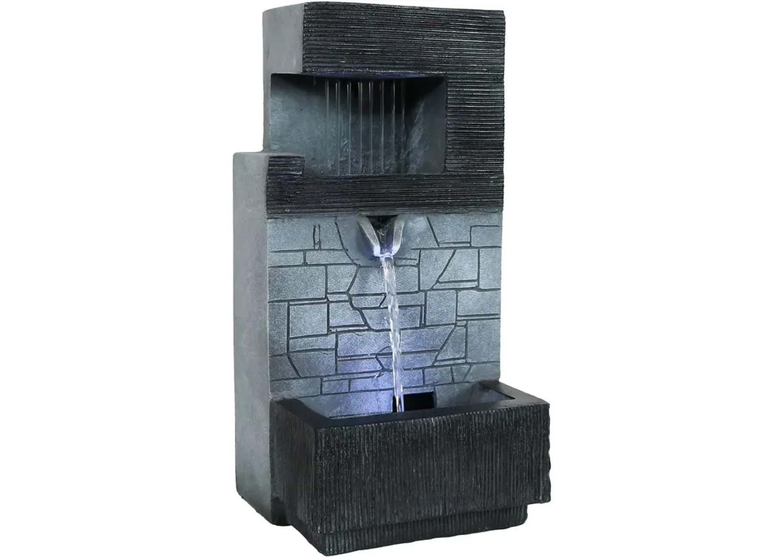 Sunnydaze Modern Tiered Brick Polyresin Indoor Fountain with LED - 13 in