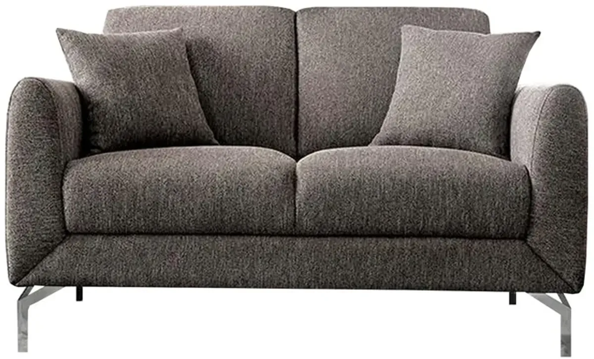 54 Inches Loveseat with Fabric Padded Seat and Metal Legs, Gray-Benzara