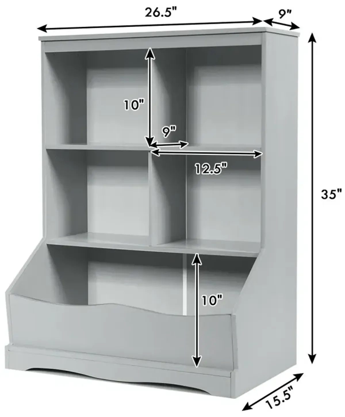 3-Tier Children's Multi-Functional Bookcase Toy Storage Bin Floor Cabinet