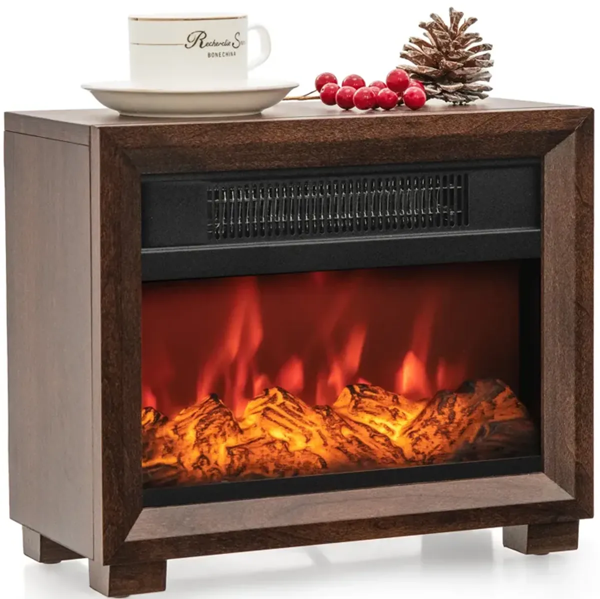 Mini Wooden Space Tabletop Fireplace with Realistic Flame Effect