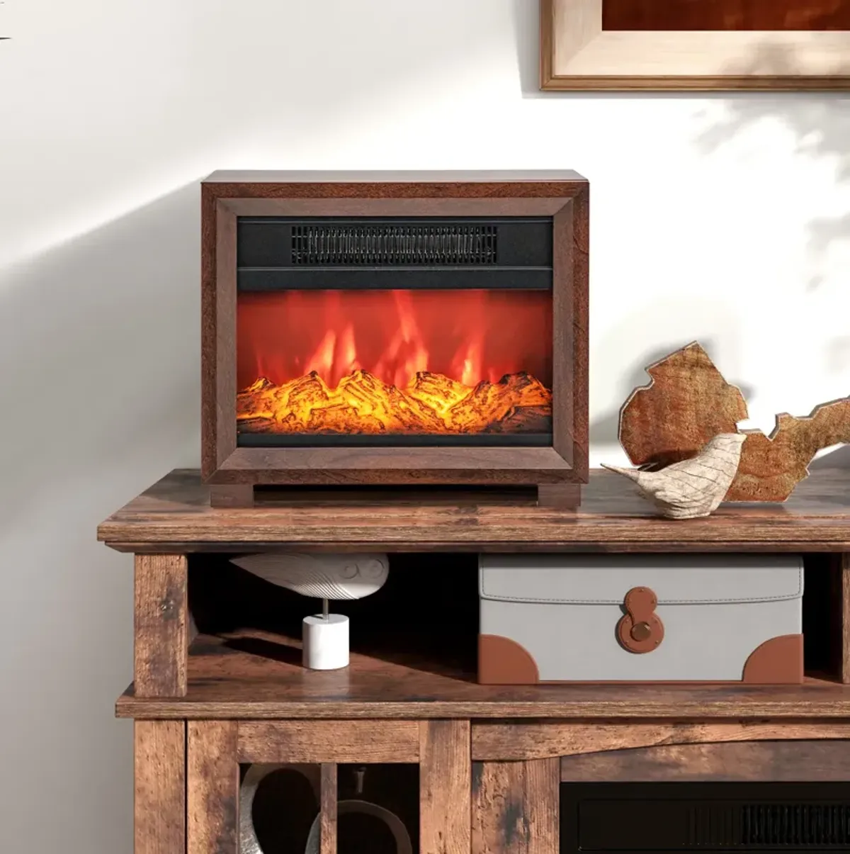 Mini Wooden Space Tabletop Fireplace with Realistic Flame Effect