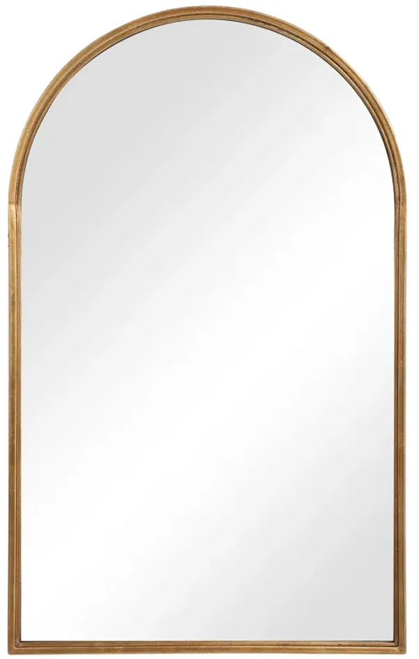 39 Inches Arched Top Metal Frame Accent Mirror, Gold-Benzara