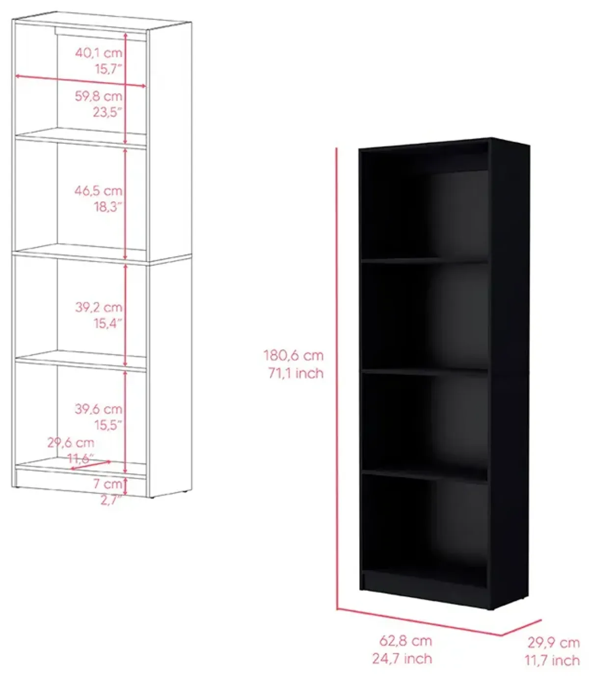 Bookcase Benzoni, Office, Black