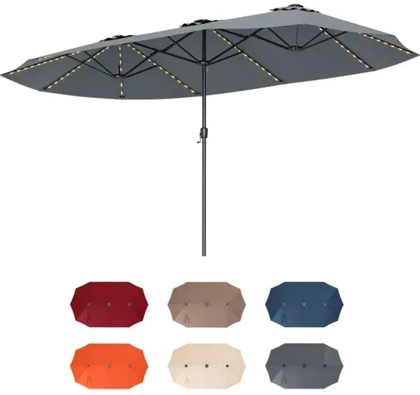 Extra-Large Patio Umbrella with LED Solar Lights and Crank Handle