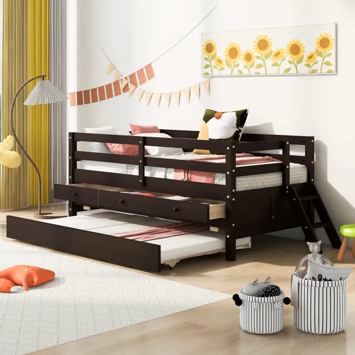 Merax Low Loft Bed with Full Safety Fence