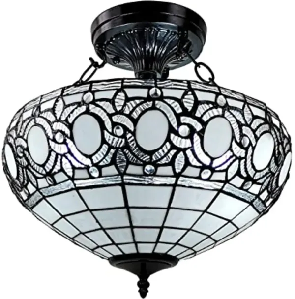 Hivvago Blue and Black Tiffany Style Two Light Glass Dimmable Semi Flush Ceiling Light