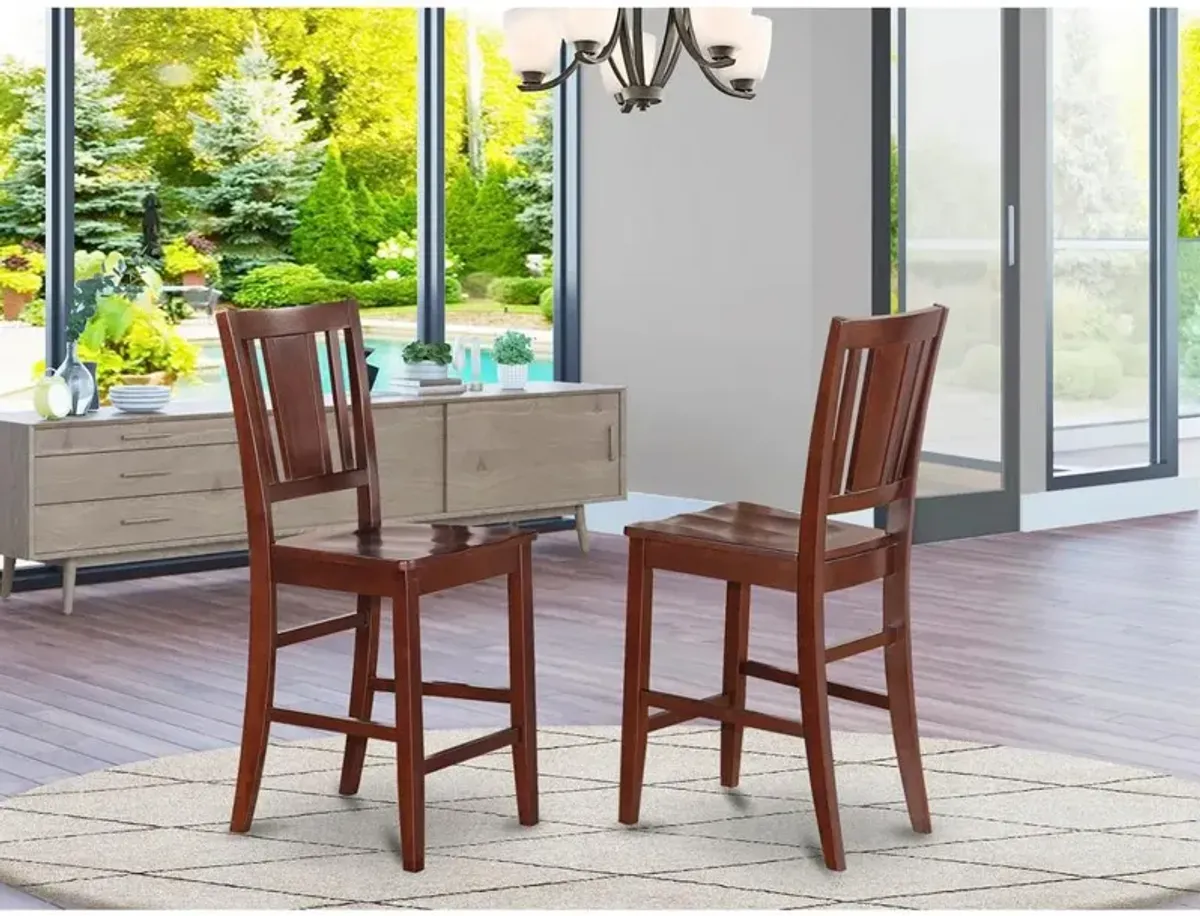 Buckland Counter Height Dining room Chair with Wood Seat in Mahogany Finish, Set of 2