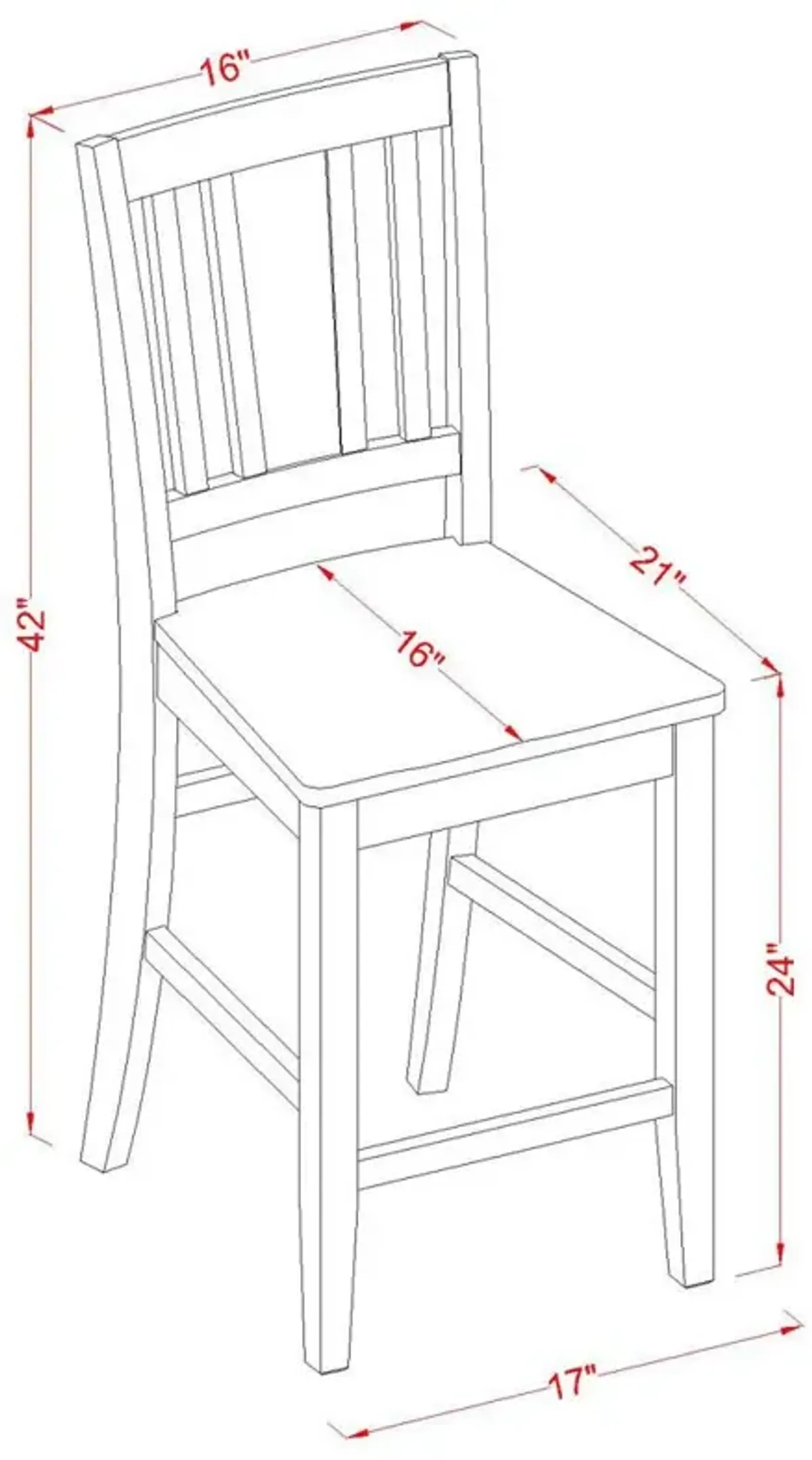 Buckland Counter Height Dining room Chair with Wood Seat in Mahogany Finish, Set of 2