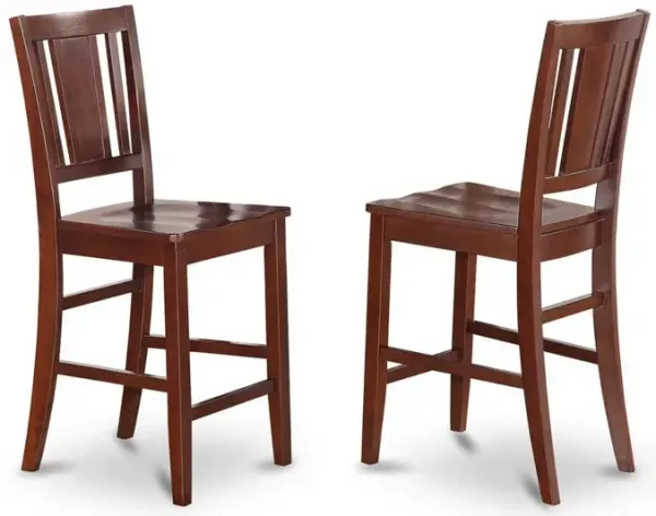 Buckland Counter Height Dining room Chair with Wood Seat in Mahogany Finish, Set of 2