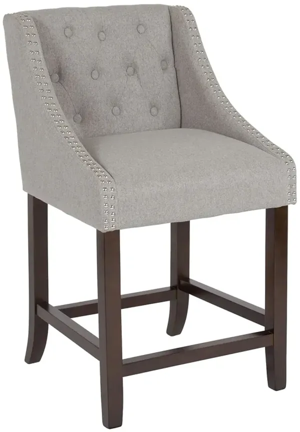 Flash Furniture Carmel Series 24" High Transitional Tufted Walnut Counter Height Stool with Accent Nail Trim in Light Gray Fabric