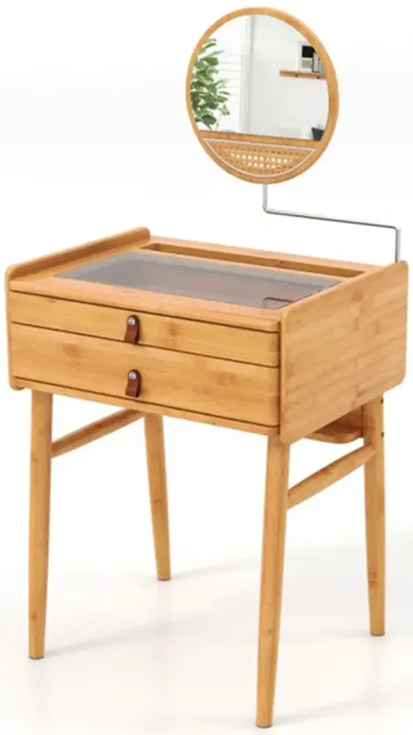 Stylish Wicker Vanity Desk with Mirror and Storage Drawers for Essentials