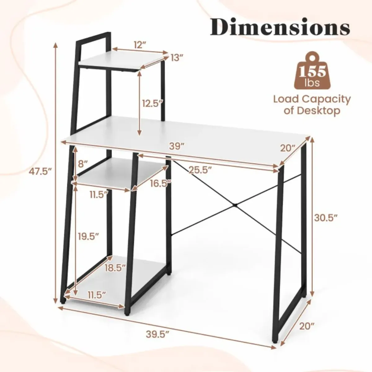 Hivvago Computer Desk with Shelves and 3-Tier Storage Bookshelf