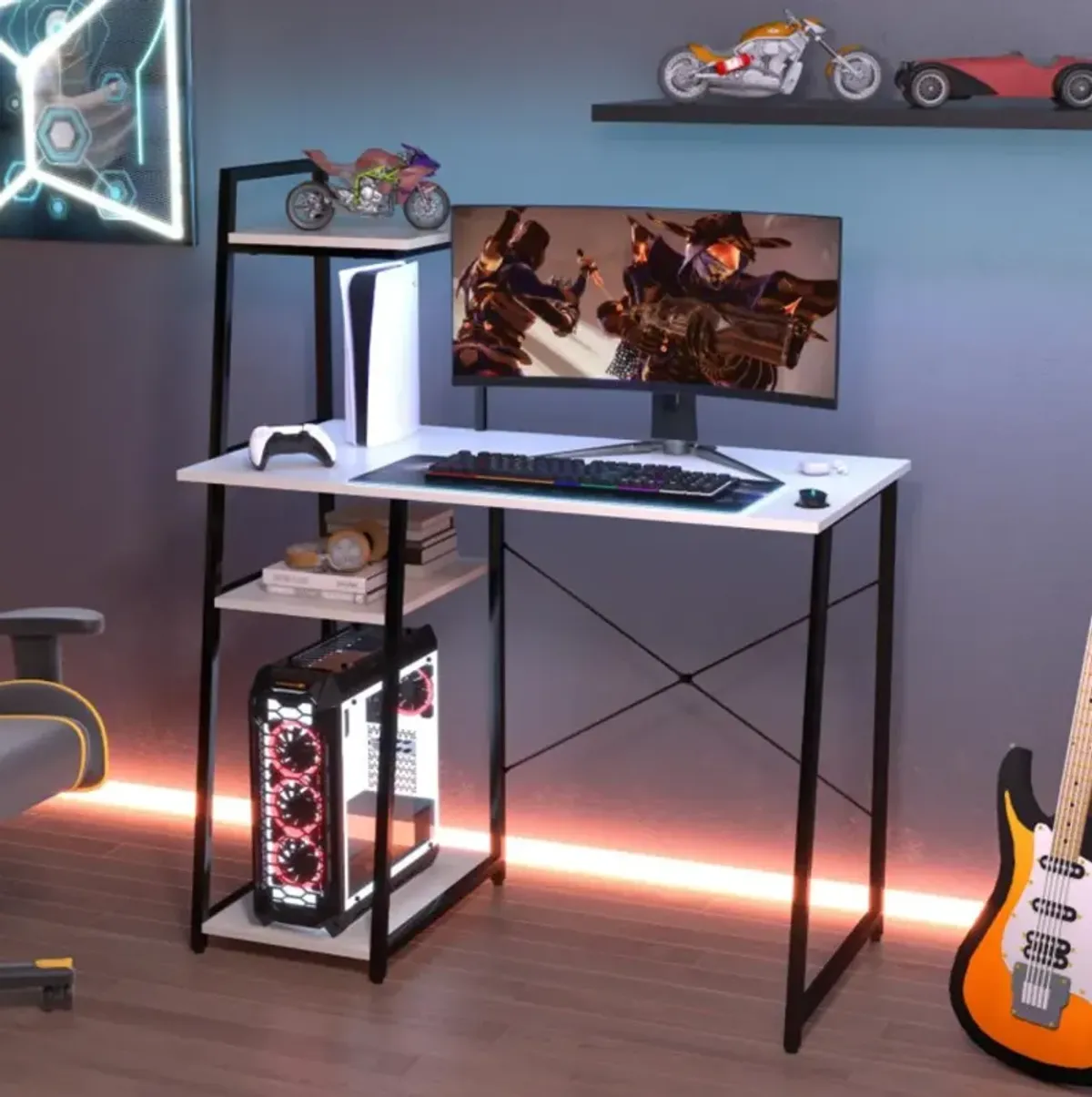 Hivvago Computer Desk with Shelves and 3-Tier Storage Bookshelf