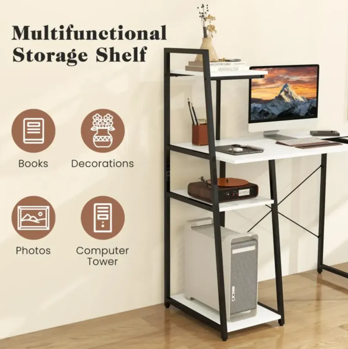 Hivvago Computer Desk with Shelves and 3-Tier Storage Bookshelf