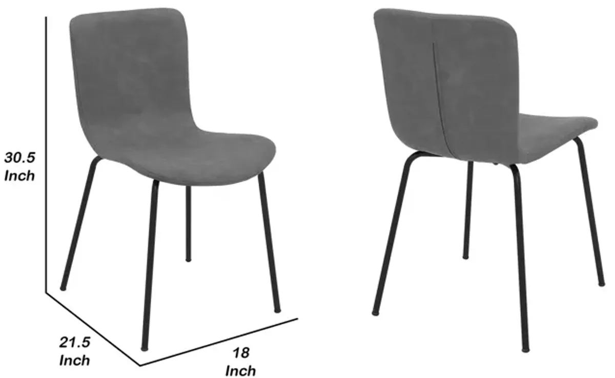 Metal and Leatherette Dining Chair, Set of 2, Gray and Black - Benzara