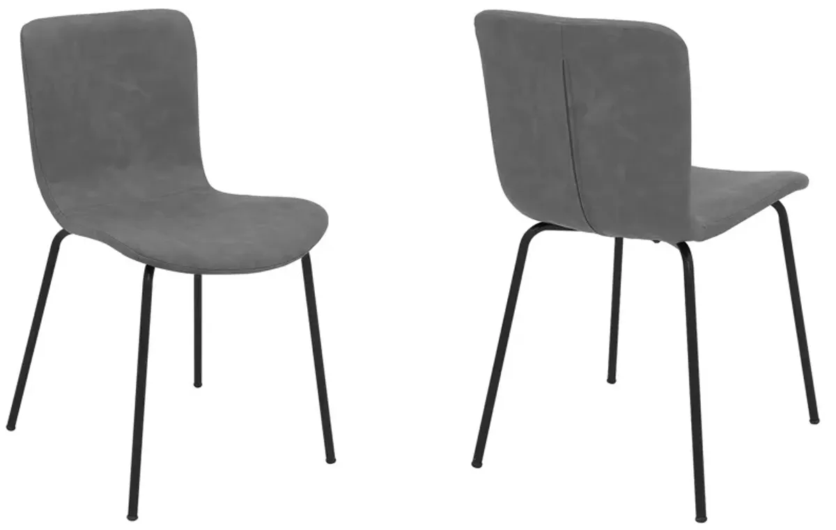 Metal and Leatherette Dining Chair, Set of 2, Gray and Black - Benzara