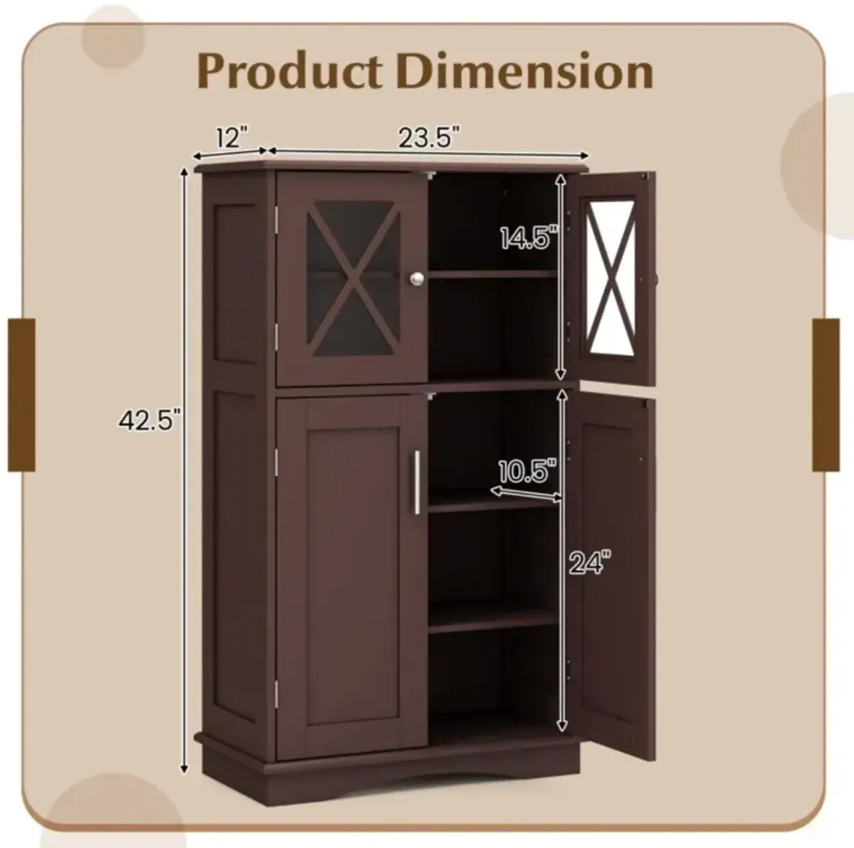 4 Doors Freeestanding Bathroom Floor Cabinet with Adjustable Shelves