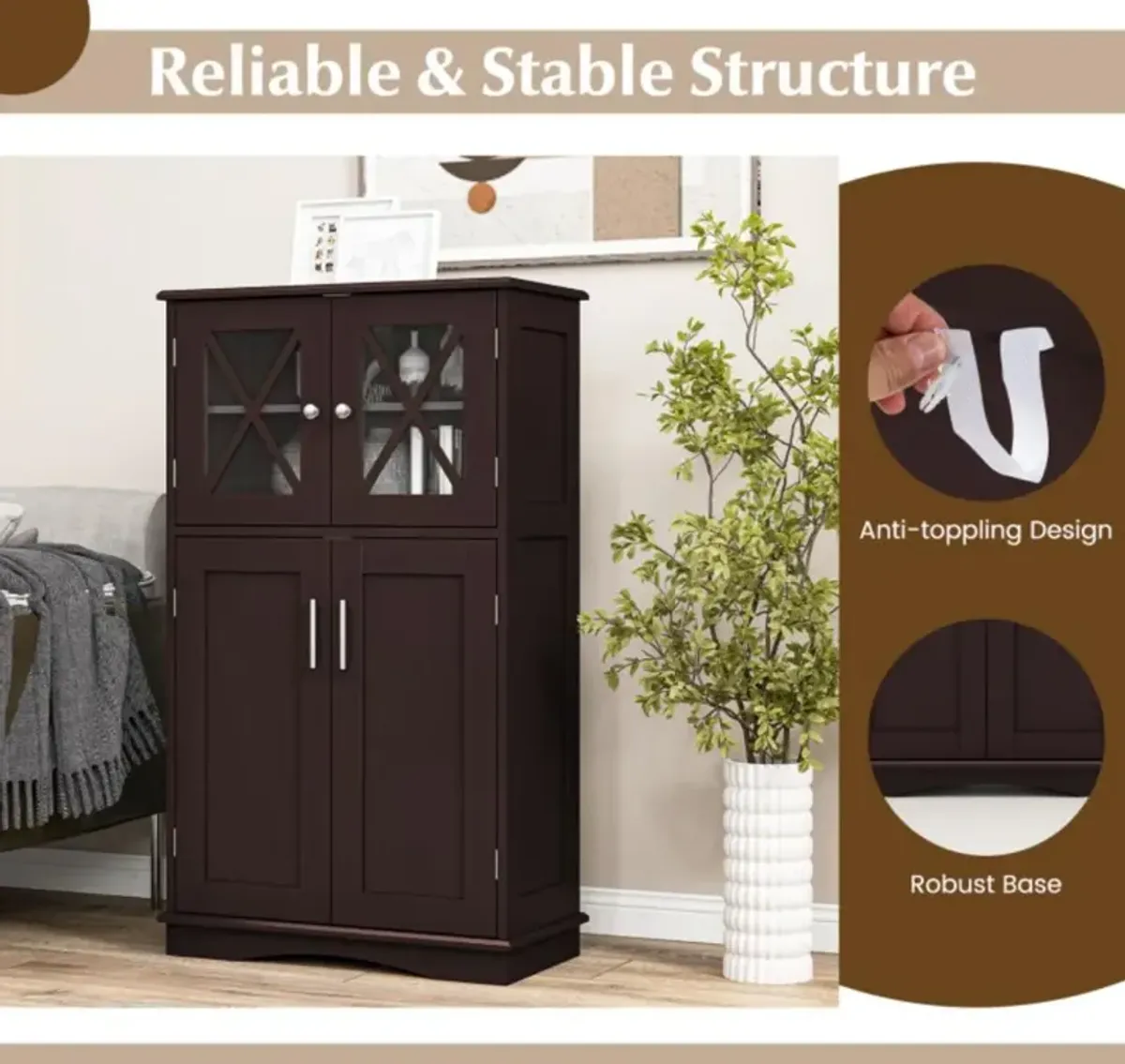 4 Doors Freeestanding Bathroom Floor Cabinet with Adjustable Shelves