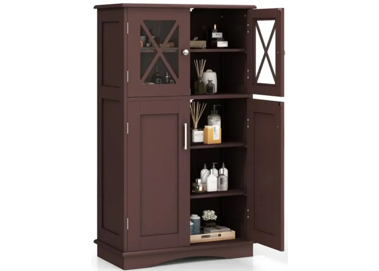 4 Doors Freeestanding Bathroom Floor Cabinet with Adjustable Shelves